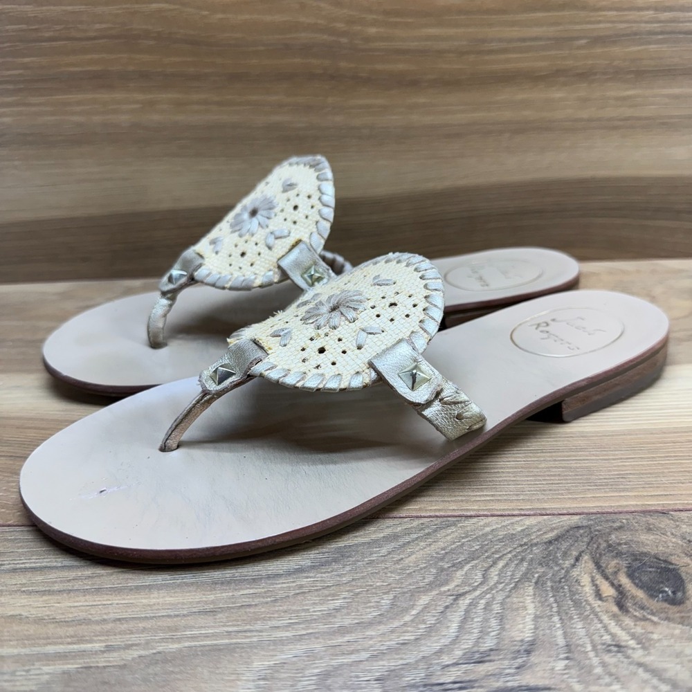 Jack Rogers Flip Flops Womens 7 M Gold Straw Thong Sandals